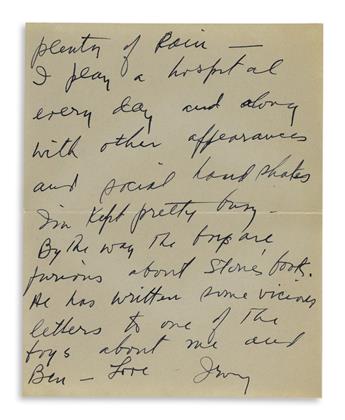 BERLIN, IRVING. Autograph Letter Signed, Love, Irving, to his wife Ellin (Darling),